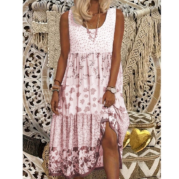 Plus Floral Print Tank summer Cottagecore Dress - Picture 1 of 8